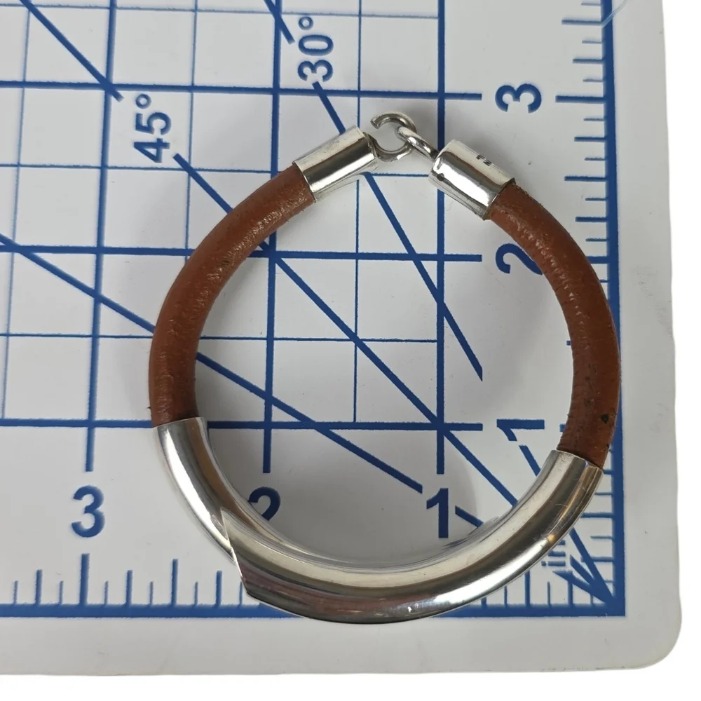 Vintage Taxco Sterling and Leather Choker Necklace and Bracelet Set - Picture 11 of 13